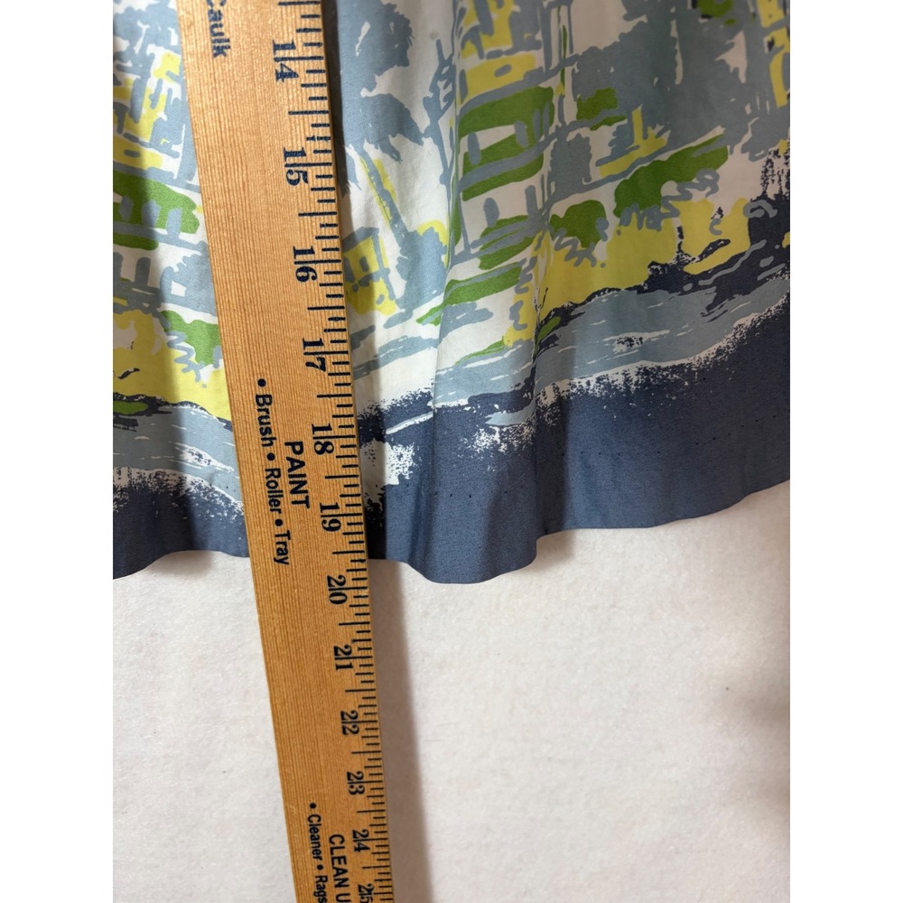 Old Navy Women Blue Tropical Scenic Palm Tree Pleated Mini Skirt 4 Cotton Resort - Picture 3 of 6